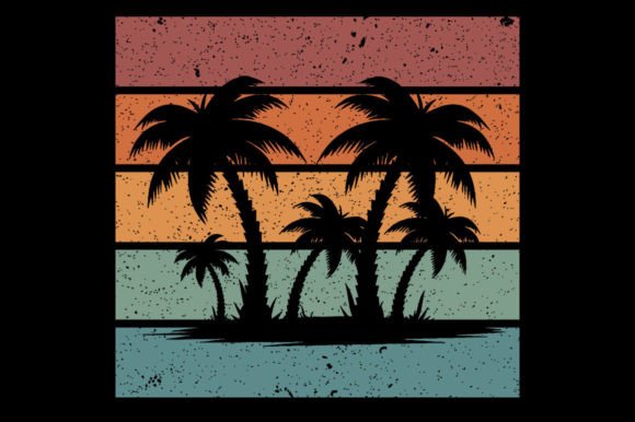 Summer Beach Palm Tree Sunset Graphics for Print Templates