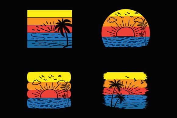 Summer Retro Sunset Beach T-shirt Tem: Graphics for Crafts