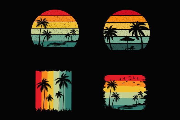 Summer Retro Sunset Beach T-shirt Templ: Graphics & Crafts