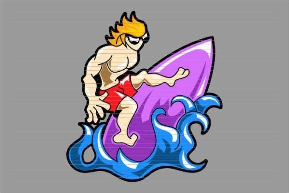 Surf Man Beach T-shirt Logo: Summer Graphics & Illustrations