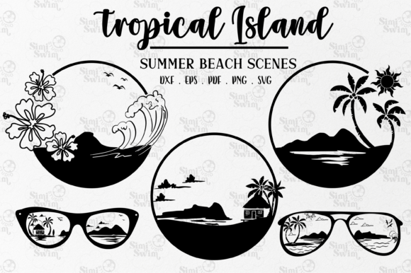 Tropical Island Summer Beach Scene SVG Graphics